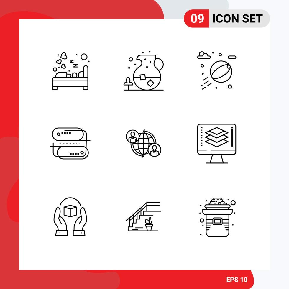 Pictogram Set of 9 Simple Outlines of connections payment drink network blockchain technology Editable Vector Design Elements