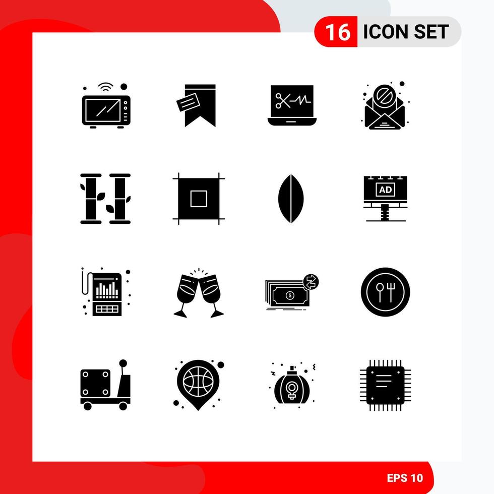 Set of 16 Modern UI Icons Symbols Signs for summer bamboo text virus email Editable Vector Design Elements