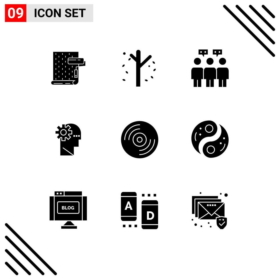 9 User Interface Solid Glyph Pack of modern Signs and Symbols of disc learning season process team Editable Vector Design Elements