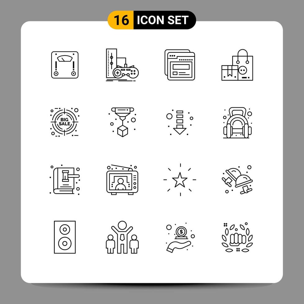 Set of 16 Modern UI Icons Symbols Signs for valentine product playstation buy help Editable Vector Design Elements