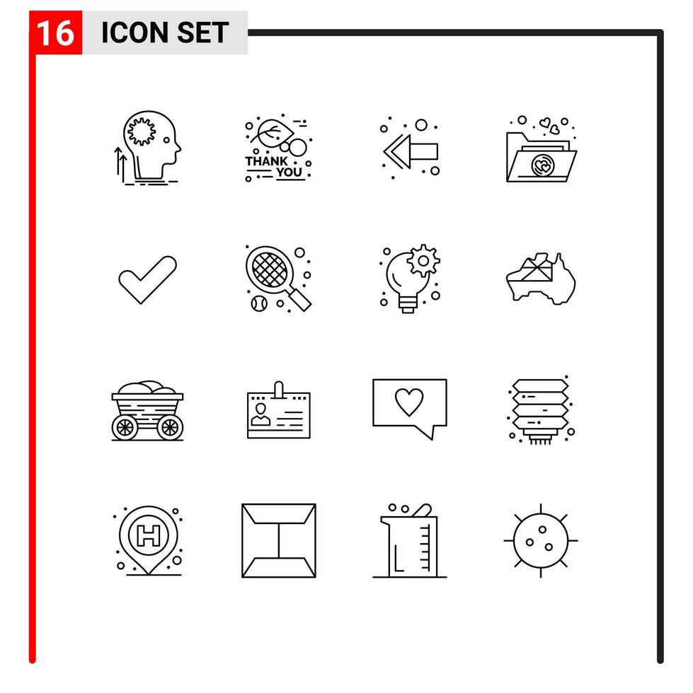 Set of 16 Commercial Outlines pack for tick check thanksgiving folder favorite Editable Vector Design Elements