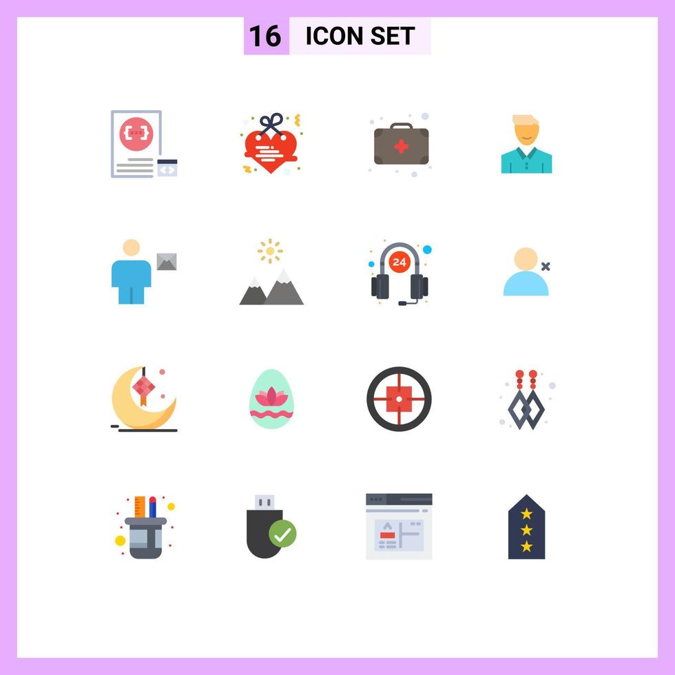 Pictogram Set of 16 Simple Flat Colors of person happy love face avatar Editable Pack of Creative Vector Design Elements