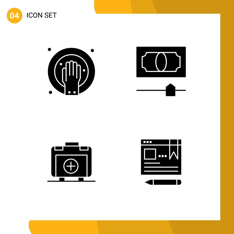 Set of 4 Modern UI Icons Symbols Signs for hand healthbag spa money browser Editable Vector Design Elements