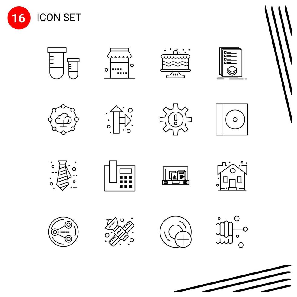 Pictogram Set of 16 Simple Outlines of network mark cake listing check Editable Vector Design Elements