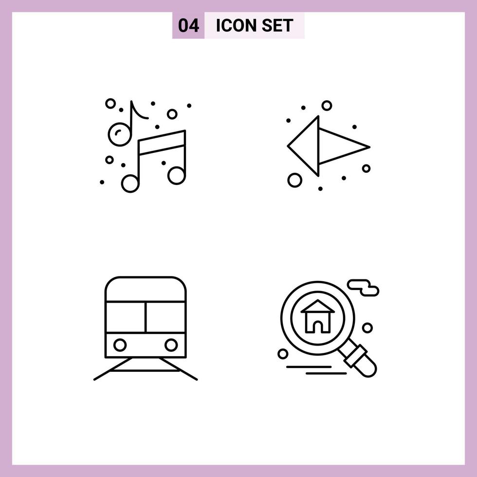 Group of 4 Modern Filledline Flat Colors Set for music subway paint left transportation Editable Vector Design Elements