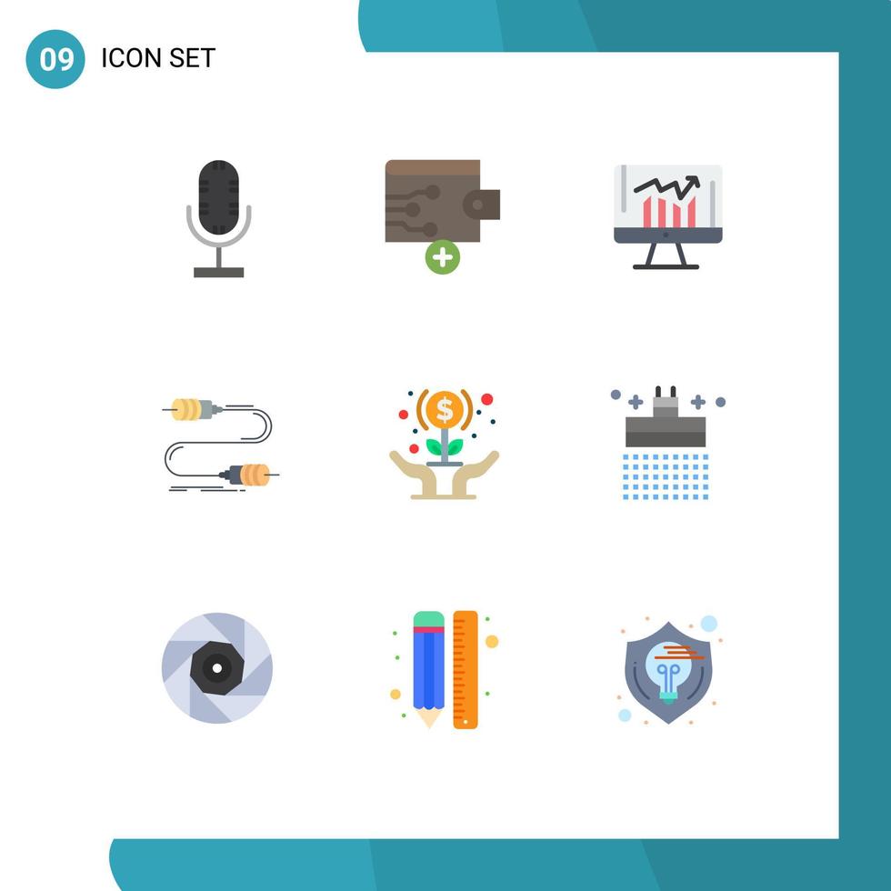 Group of 9 Flat Colors Signs and Symbols for expand marketing graph interaction buzz Editable Vector Design Elements