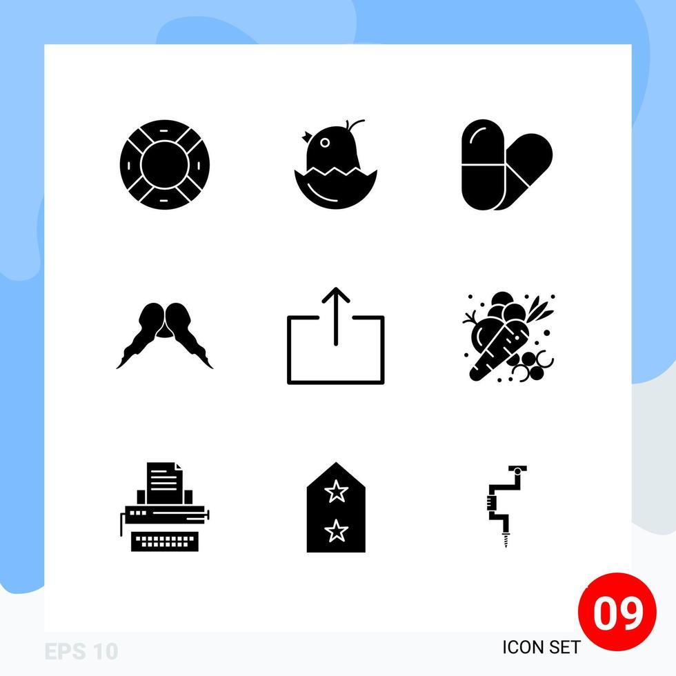 Set of 9 Vector Solid Glyphs on Grid for send arrow pill men movember Editable Vector Design Elements