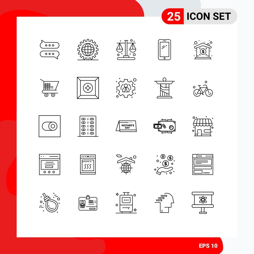 25 User Interface Line Pack of modern Signs and Symbols of samsung mobile programing smart phone balance Editable Vector Design Elements