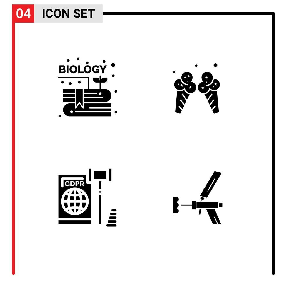 Modern Set of 4 Solid Glyphs Pictograph of book eu knowledge cream law Editable Vector Design Elements