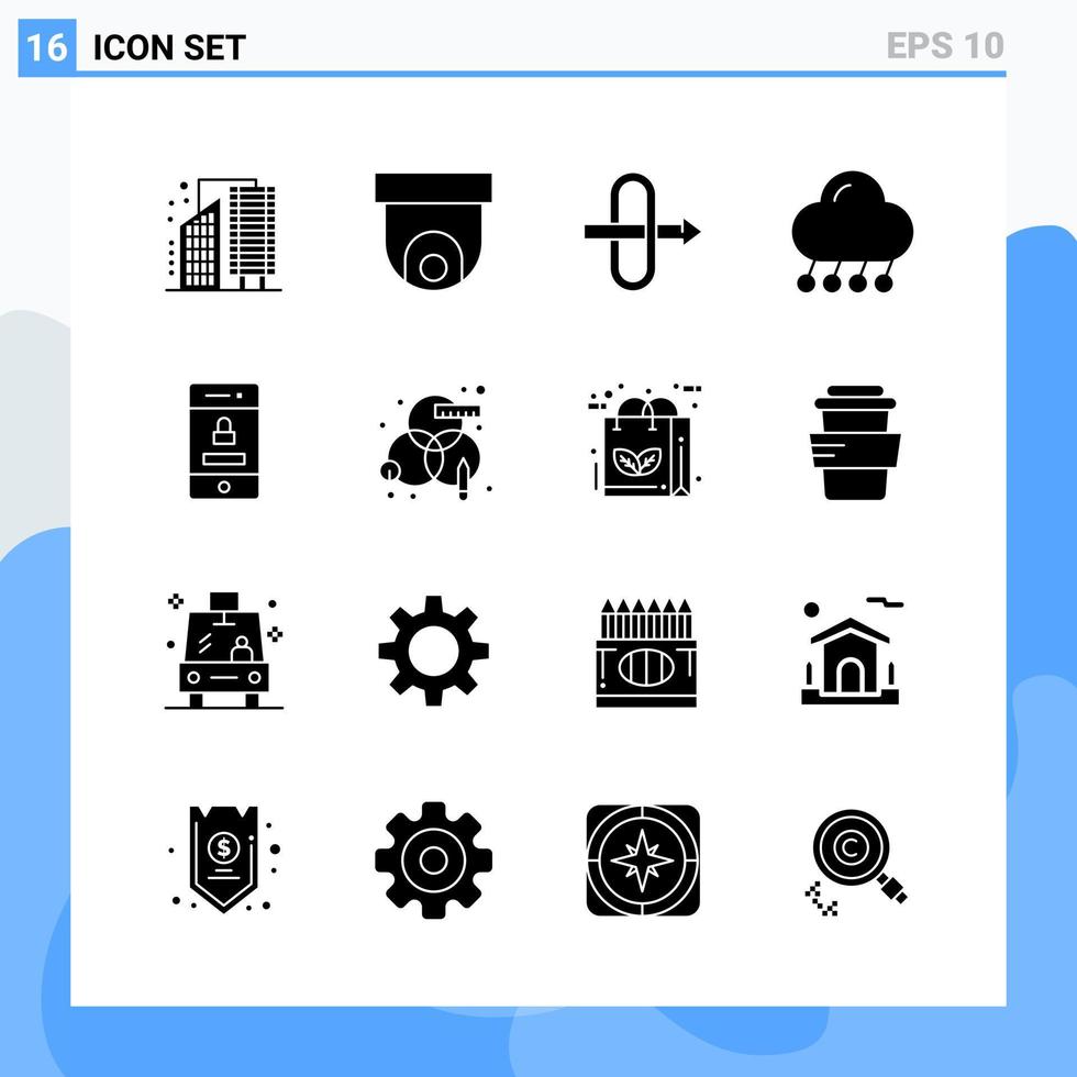 moderno 16 iconos de estilo sólido símbolos de glifo para uso general signo de icono sólido creativo aislado sobre fondo blanco paquete de 16 iconos vector