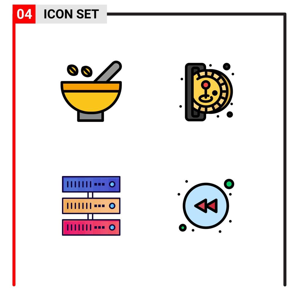 Filledline Flat Color Pack of 4 Universal Symbols of cosmetic herbs play natural insert coin data Editable Vector Design Elements