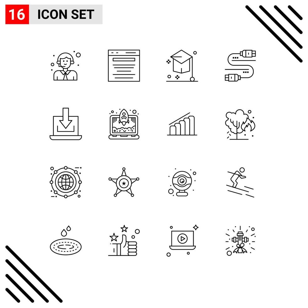Outline Pack of 16 Universal Symbols of share sata search cable hat Editable Vector Design Elements