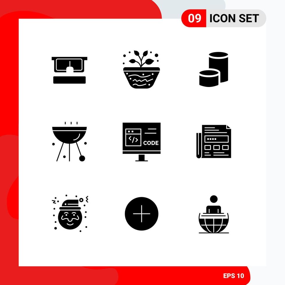 9 iconos creativos signos y símbolos modernos de parrilla café volcán barbacoa moneda criptográfica elementos de diseño vectorial editables vector