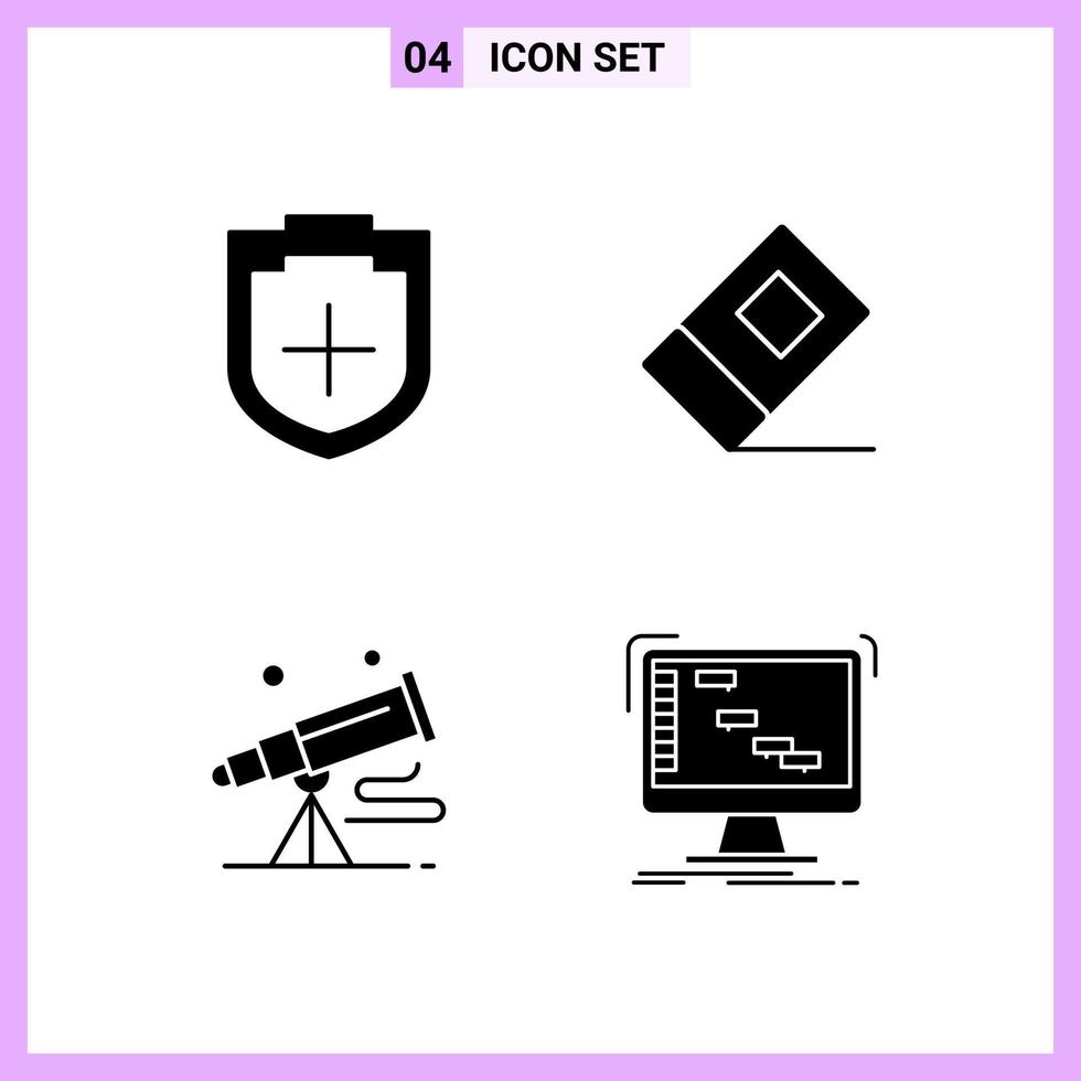 4 Icons in Solid Style Glyph Symbols on White Background Creative Vector Signs for Web mobile and Print