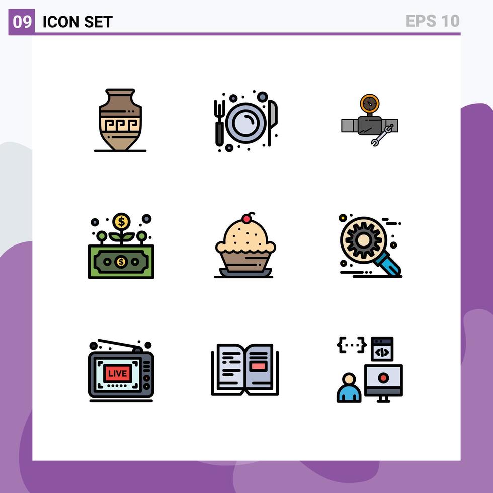 conjunto de 9 iconos modernos de la interfaz de usuario signos de símbolos para el desarrollo del crecimiento reparación de negocios de restaurantes elementos de diseño de vectores editables