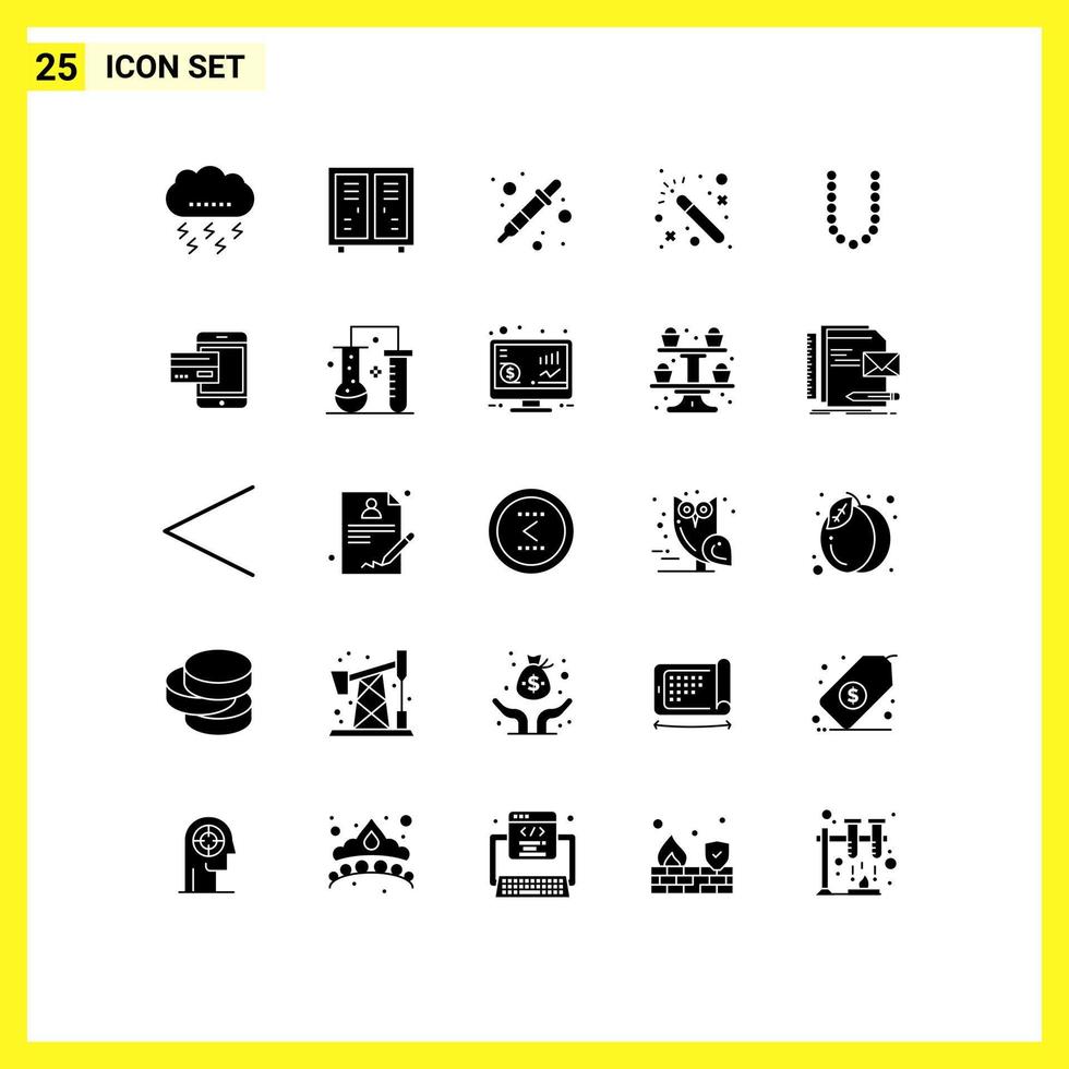 Modern Set of 25 Solid Glyphs and symbols such as accesoris wizard closet magic dropper Editable Vector Design Elements