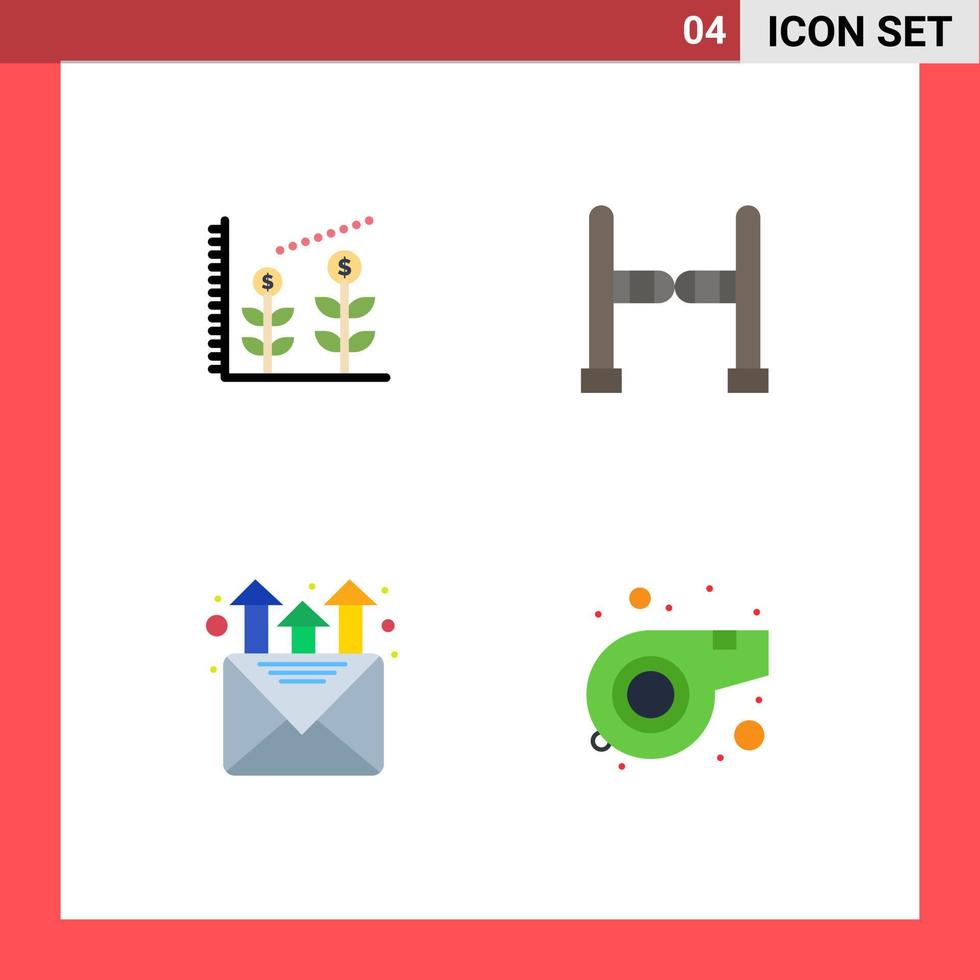 Group of 4 Modern Flat Icons Set for finance referee entrance mail whistle Editable Vector Design Elements