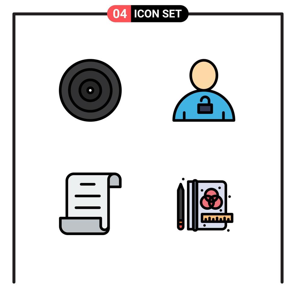 User Interface Pack of 4 Basic Filledline Flat Colors of eye document target human script Editable Vector Design Elements