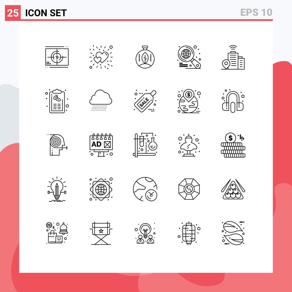 25 Thematic Vector Lines and Editable Symbols of wifi search love internet power Editable Vector Design Elements