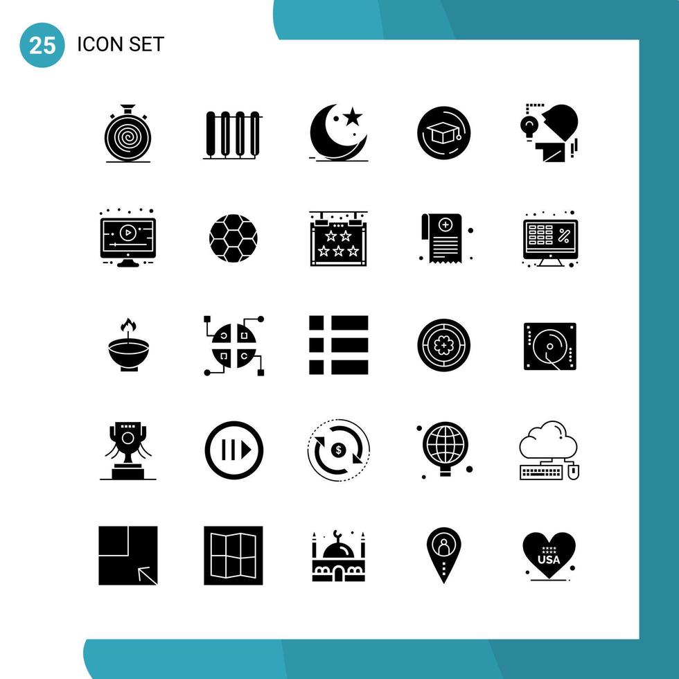 Vector Pack of 25 Glyph Symbols Solid Style Icon Set on White Background for Web and Mobile