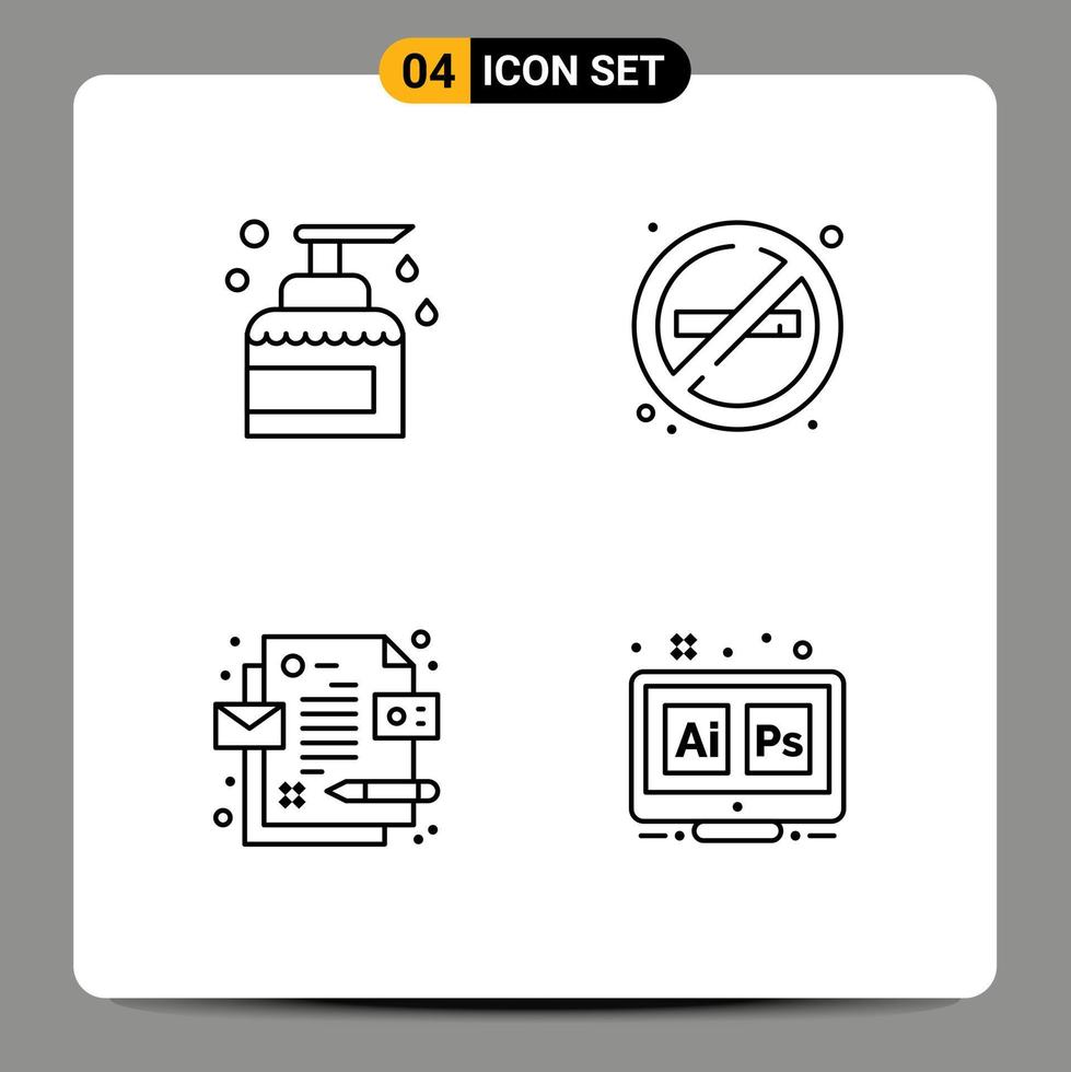 Stock Vector Icon Pack of 4 Line Signs and Symbols for cleaning corporate product no id Editable Vector Design Elements