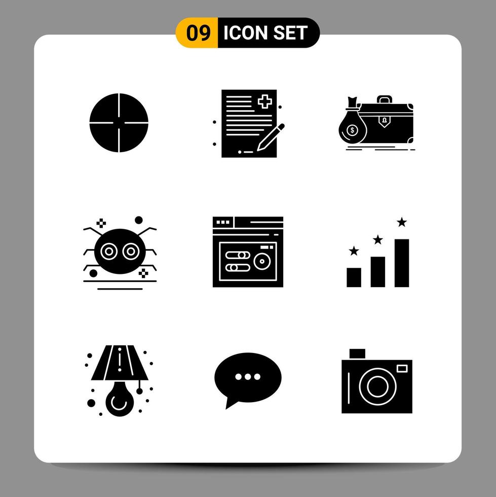 9 Black Icon Pack Glyph Symbols Signs for Responsive designs on white background 9 Icons Set vector