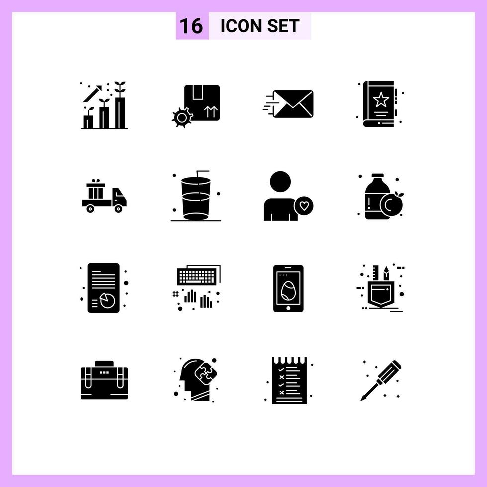 16 Universal Solid Glyphs Set for Web and Mobile Applications ecommerce seo email marketing bookmark Editable Vector Design Elements