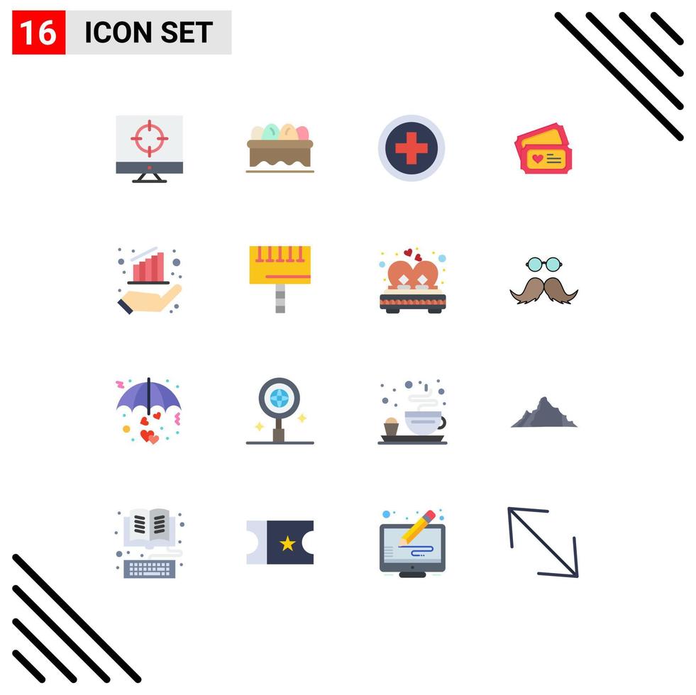 16 User Interface Flat Color Pack of modern Signs and Symbols of hand data regular chart heart Editable Pack of Creative Vector Design Elements