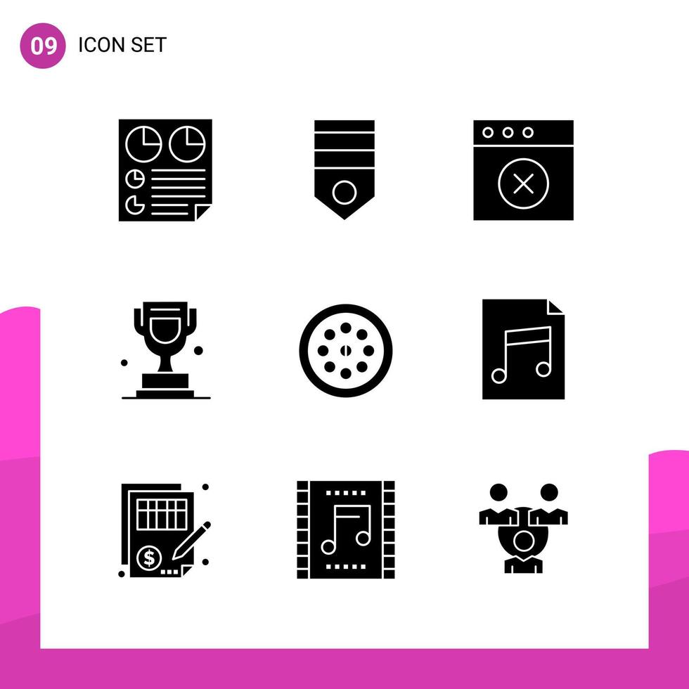 paquete de conjunto de iconos de glifo de 9 iconos sólidos aislados en fondo blanco para aplicaciones móviles y de impresión de diseño de sitios web receptivos vector