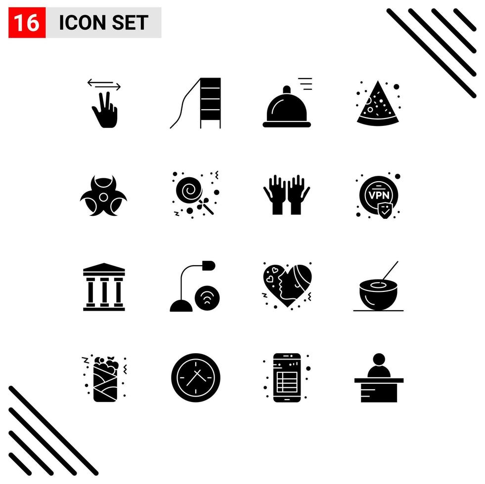 User Interface Pack of 16 Basic Solid Glyphs of candies physic food education food Editable Vector Design Elements
