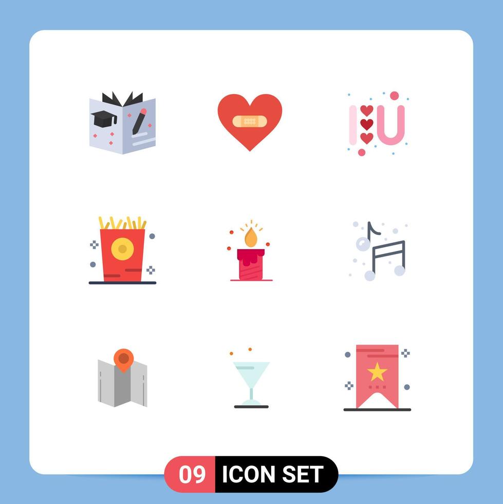 9 Creative Icons Modern Signs and Symbols of light party heart kid fries Editable Vector Design Elements