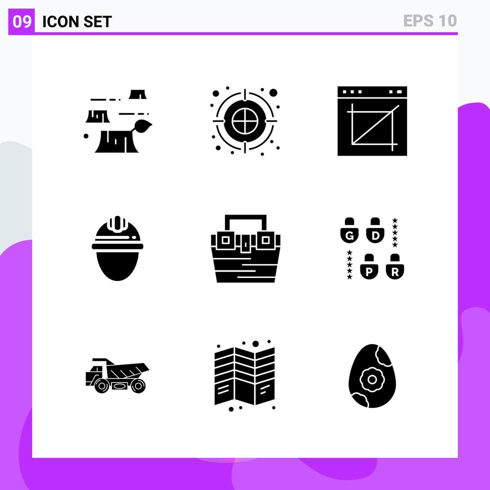 Set of 9 icons in solid style Creative Glyph Symbols for Website Design and Mobile Apps Simple Solid Icon Sign Isolated on White Background 9 Icons vector