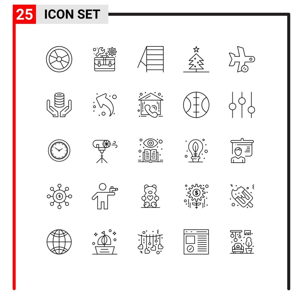 Universal Icon Symbols Group of 25 Modern Lines of refresh flight settings star tree Editable Vector Design Elements