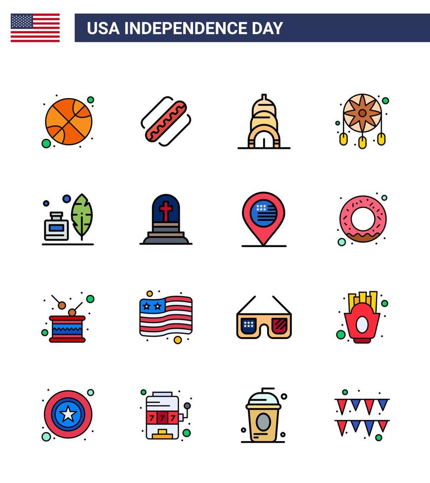 Set of 16 Modern Flat Filled Lines pack on USA Independence Day ink bottle adobe chrysler western decoration Editable USA Day Vector Design Elements