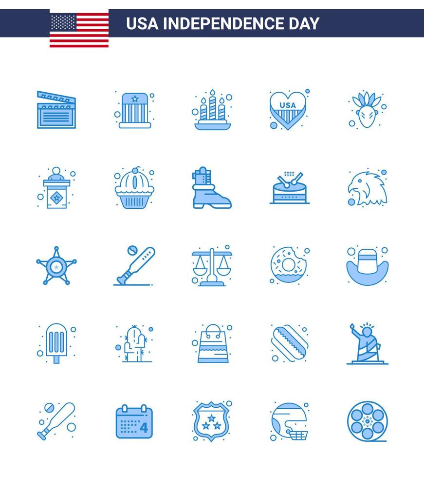 25 iconos creativos de estados unidos, signos de independencia modernos y símbolos del 4 de julio de acción de gracias, vela americana, corazón de estados unidos, elementos de diseño vectorial editables del día de estados unidos vector