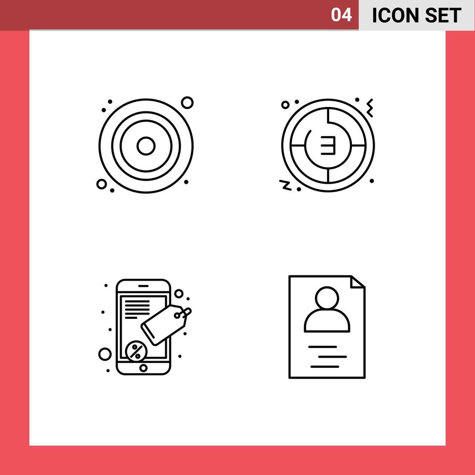 Stock Vector Icon Pack of 4 Line Signs and Symbols for cd connect video time seo tag Editable Vector Design Elements