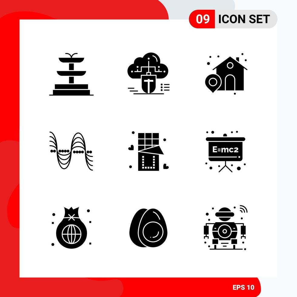 Creative Set of 9 Universal Glyph Icons isolated on White Background vector