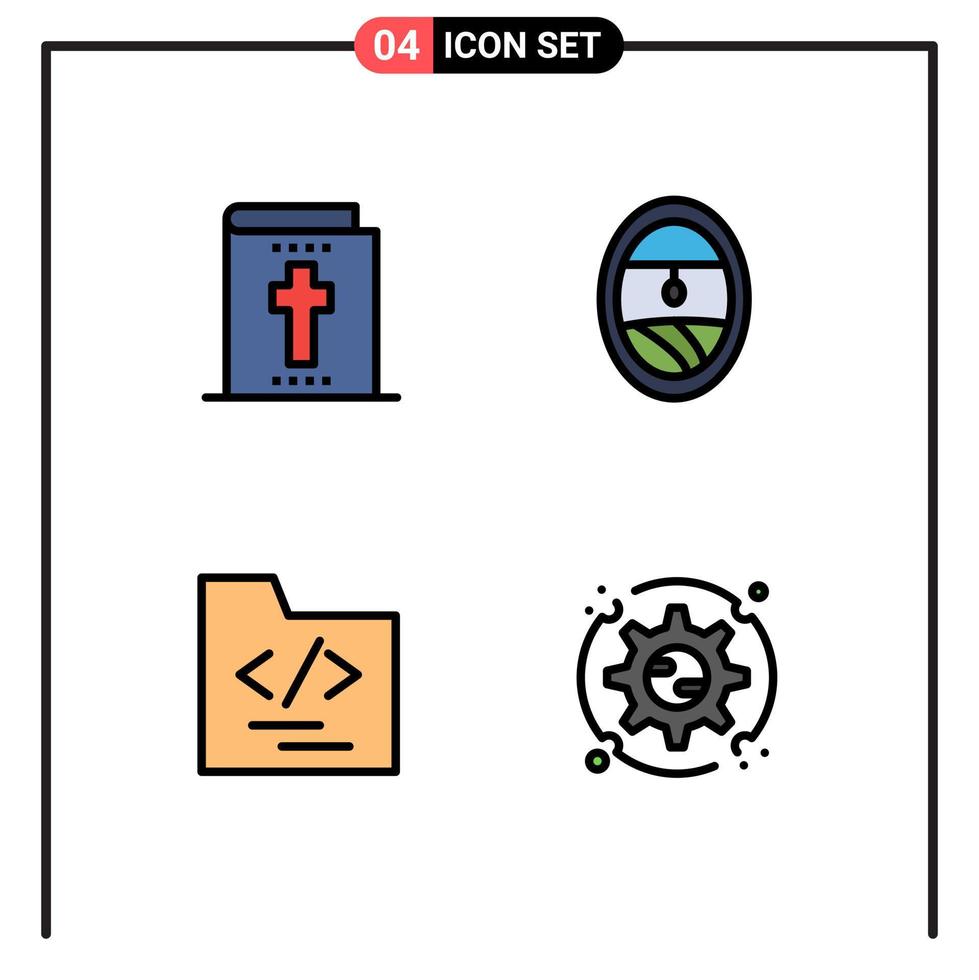 4 Universal Filledline Flat Colors Set for Web and Mobile Applications bible preferences plane folder setup Editable Vector Design Elements