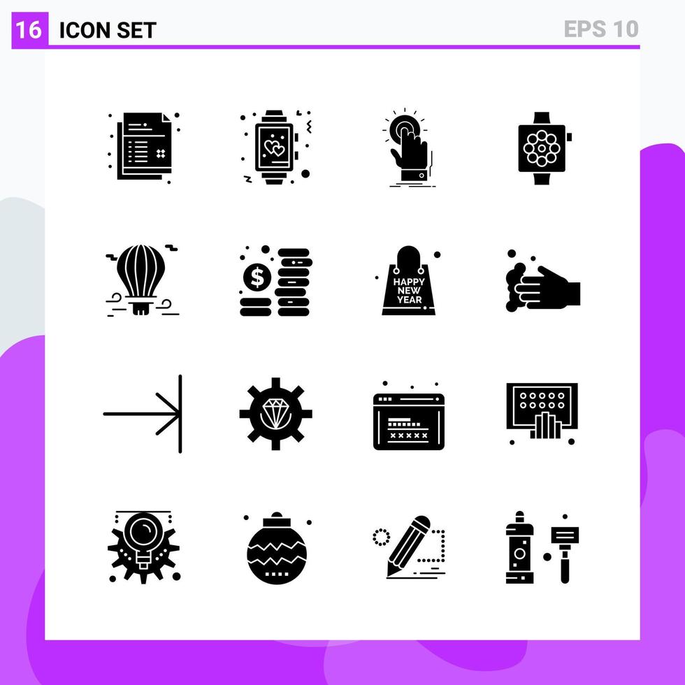 Set of 16 icons in solid style Creative Glyph Symbols for Website Design and Mobile Apps Simple Solid Icon Sign Isolated on White Background 16 Icons vector