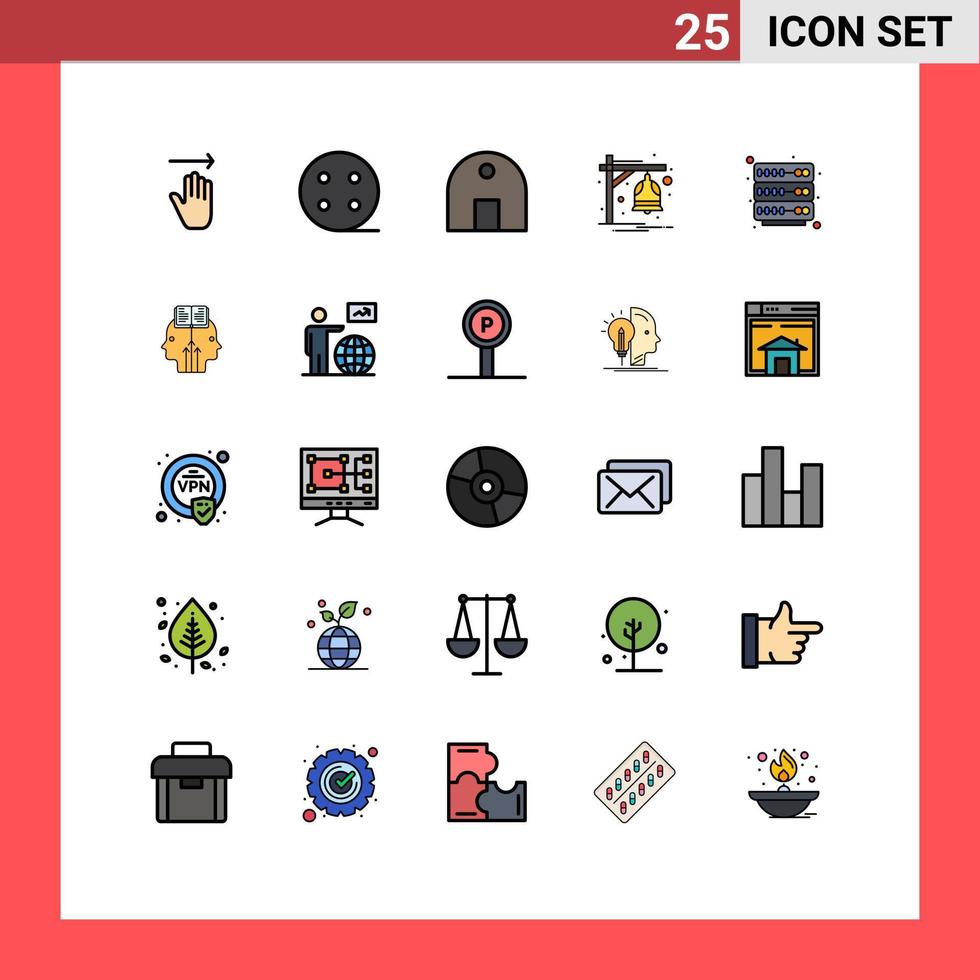 25 User Interface Filled line Flat Color Pack of modern Signs and Symbols of rack train historical building notification alarm Editable Vector Design Elements