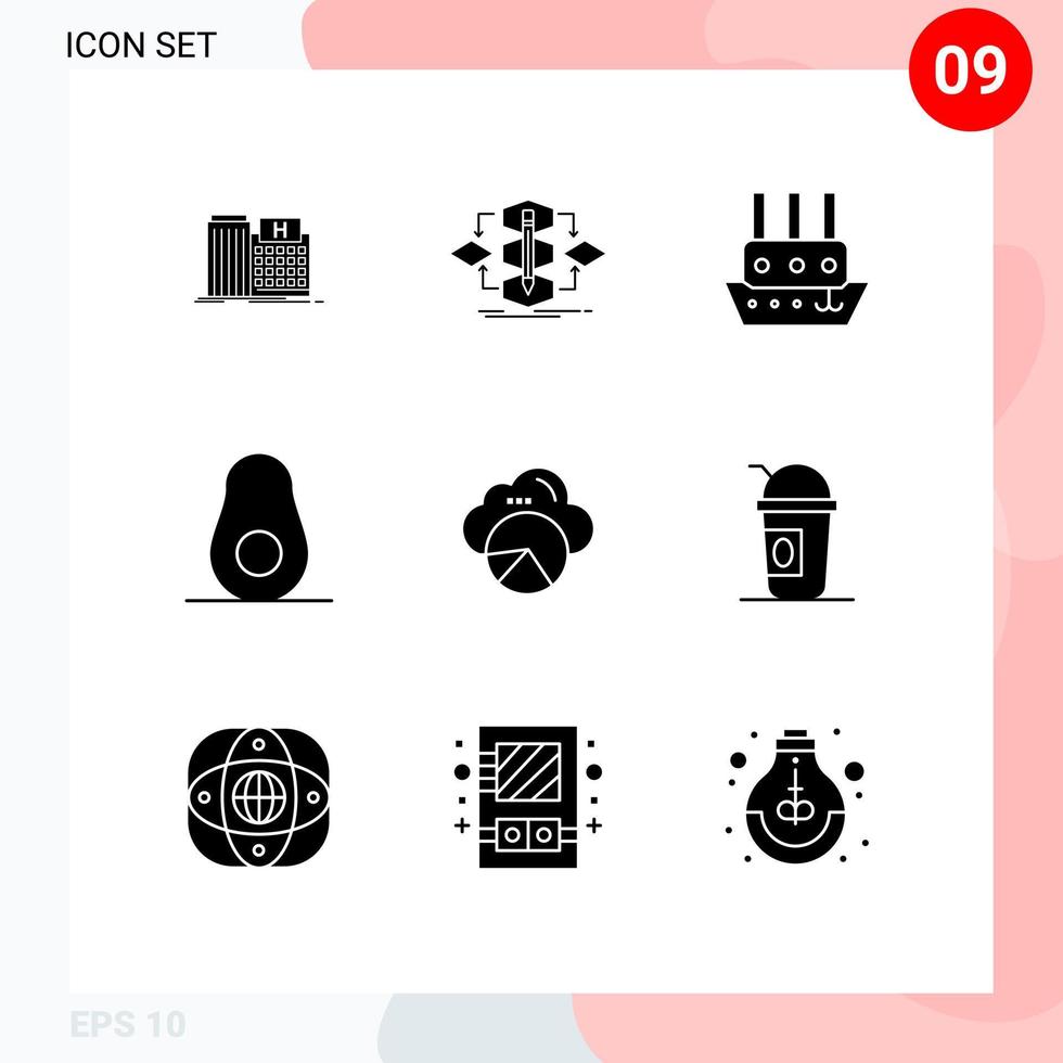 Set of 9 Modern UI Icons Symbols Signs for reporting food model avocado steamship Editable Vector Design Elements