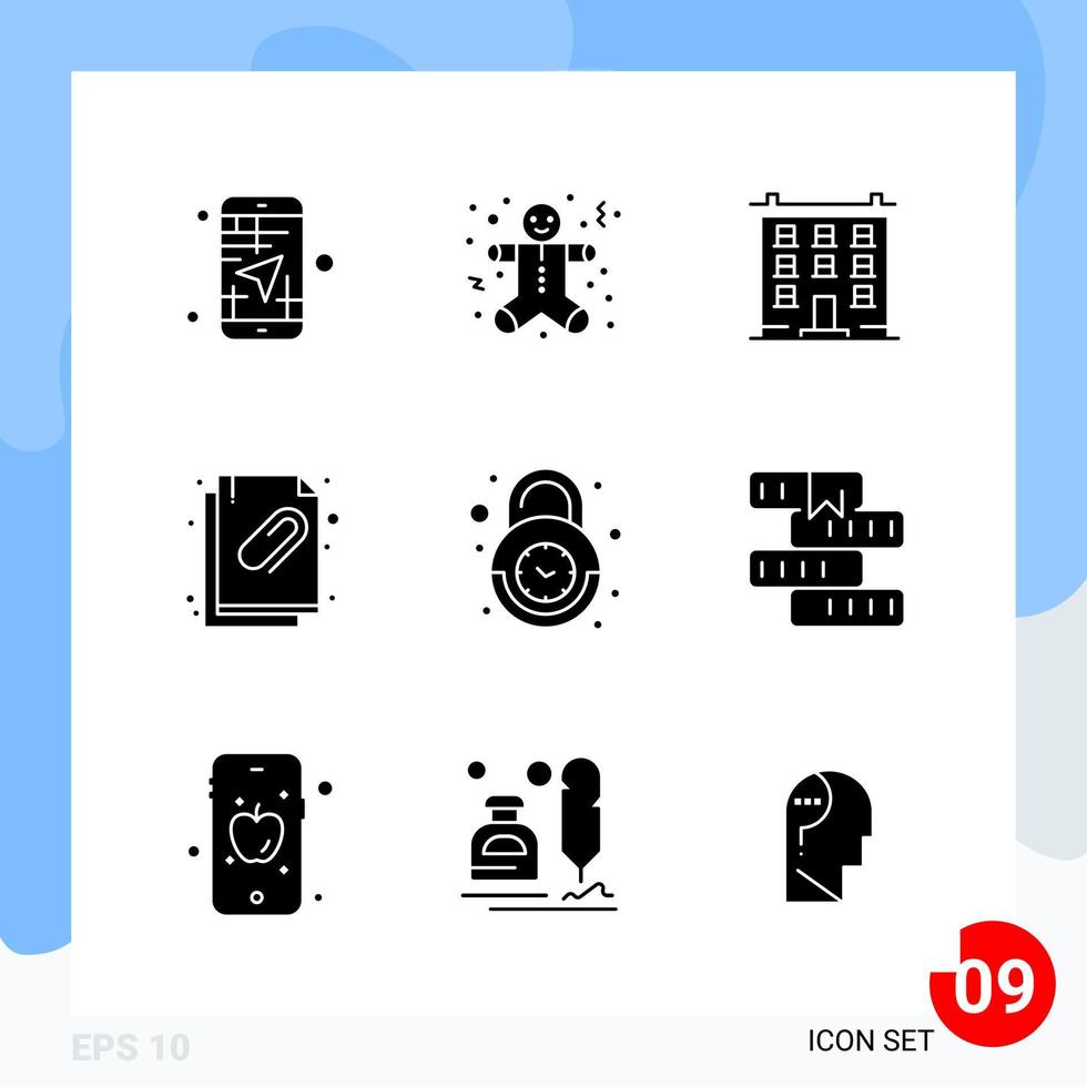 Modern Pack of 9 Icons Solid Glyph Symbols isolated on White Backgound for Website designing vector