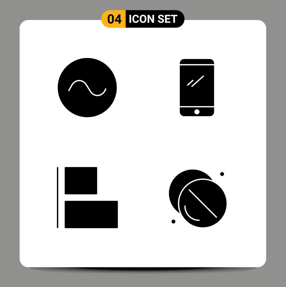 Mobile Interface Solid Glyph Set of 4 Pictograms of sine horizontal phone android drug Editable Vector Design Elements