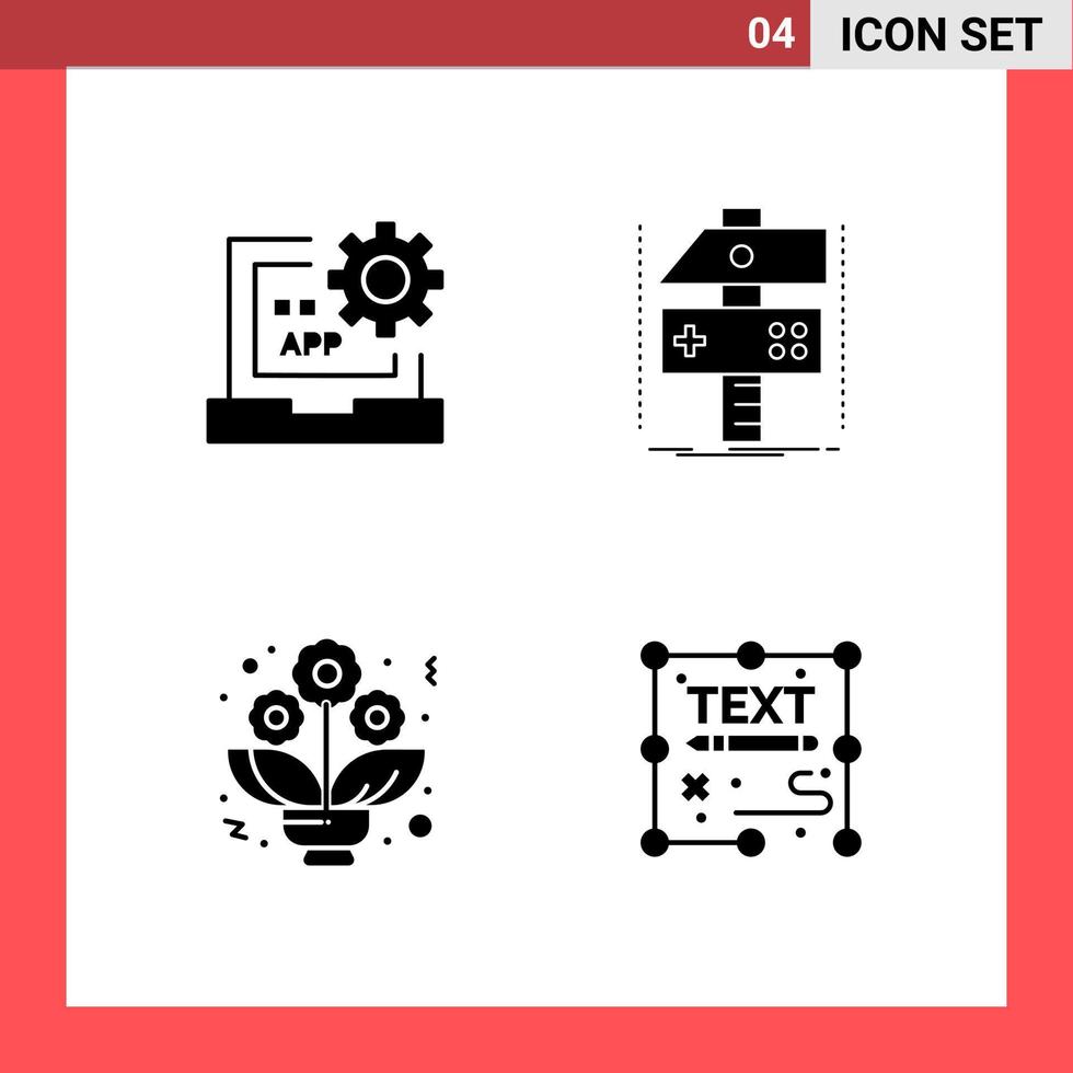 4 Icon Pack Solid Style Glyph Symbols on White Background Simple Signs for general designing vector