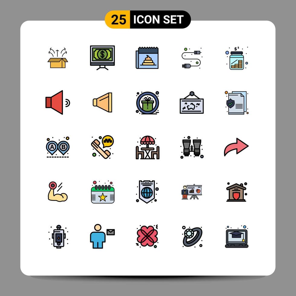 25 Universal Filled line Flat Color Signs Symbols of usb cable money news hoax Editable Vector Design Elements