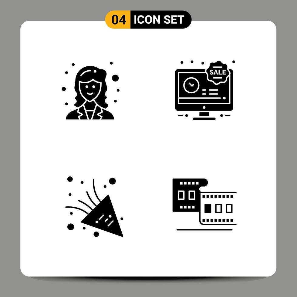 Solid Glyph Pack of 4 Universal Symbols of academic firework scientist sale camera Editable Vector Design Elements