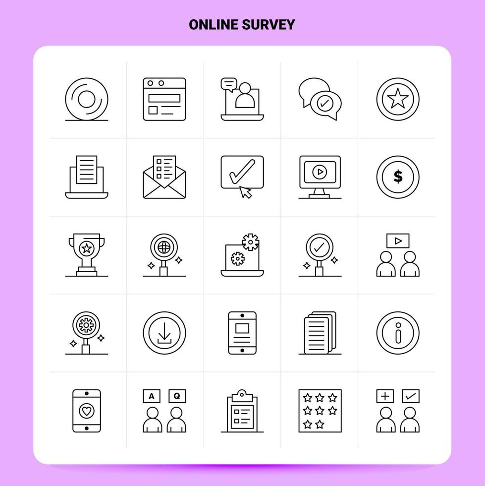 OutLine 25 Online Survey Icon set Vector Line Style Design Black Icons Set Linear pictogram pack Web and Mobile Business ideas design Vector Illustration