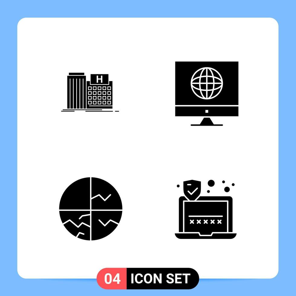 4 Solid Black Icon Pack Glyph Symbols for Mobile Apps isolated on white background 4 Icons Set vector