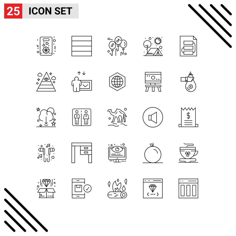 Group of 25 Lines Signs and Symbols for strategy file multimedia document outdoors Editable Vector Design Elements