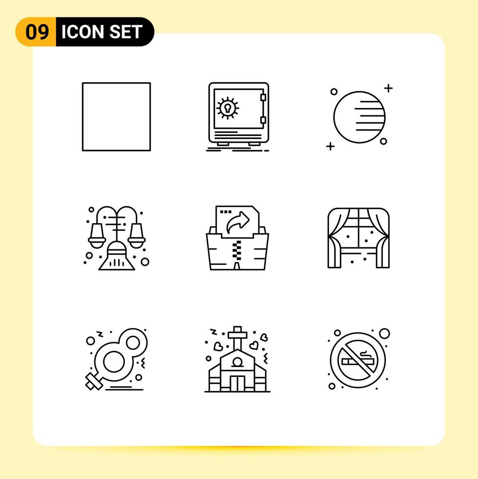 Group of 9 Outlines Signs and Symbols for furniture file planet computing interior Editable Vector Design Elements
